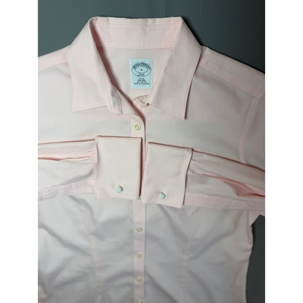 Brooks Brothers Womens Pink Fitted Non-Iron Cotton Button Up Shirt Size 4 Preppy